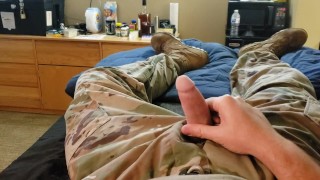 Military Guy Relaxing Before Work Thinking Of You
