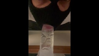 Sissy passionately sucking dildo