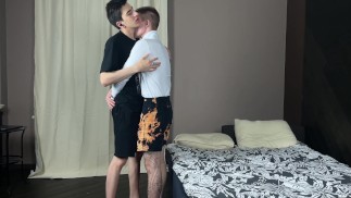 and cumshot on each other's bodies