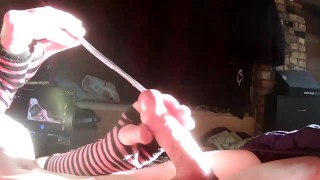 Cute femboy playing with sounding road and having a big cumshot