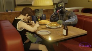 Denny's under the table footjob - 3D furry animation