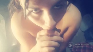 I suck the dick and masturbate it with my tits