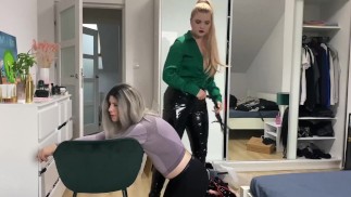 Dominant school girl play with her sissyboy