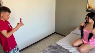 My stepsister tricks me into taking some very hot photos of her and we end up having hard sex.
