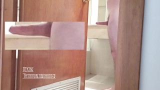 Real sexy mature with big hard cock caught preparing shower in hotel bathroom!