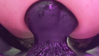 Close up extreme anal stretching with massive knot dildo