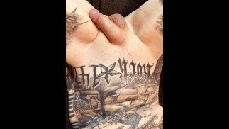 skinny whole body tattoo botton plays with self
