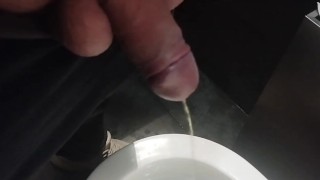 Golden rain in public toilet i pissing in the gas station toilet
