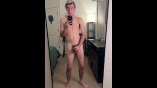 skinny gay twink shows off his 7 inch cock
