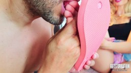 Flip Flop foot worship , toe sucking, feet licking fetish