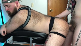 Hairy Young Hung Top Raw Fucks Another Load Into a Cumdump Bear's Sloppy Ass Hole on His Sex Bench