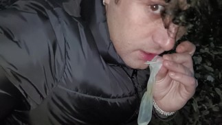 Eating cum from used condom I found