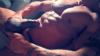 HUGE MUSCLE BEAST WANKS HIS HUNG COCK
