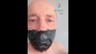 Liquid Latex Gag - mouth sealed with multi-layers of black latex! Mmmph