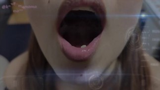Married woman kneeling in CK underwear and shows off the sperm shot in her mouth and swallows