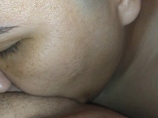 Extreme Close up of Pussy Eating with Eye Contact before a Rough Missionary
