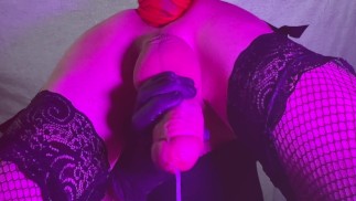 Doggy style cumming with a huge wall mounted knotted dildo in my tight anal