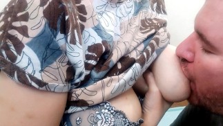 I let suck my nursing breasts - I like adult breastfeeding - He diligently sucks my big milky tits